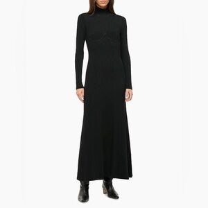 NWT Staud Obsidian Open Back Rib-Knit Fit & Flare Turtleneck Maxi Dress - Large